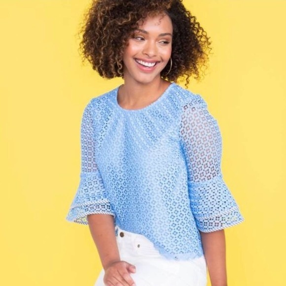 Draper James 6 Lattice Double Bell Sleeve Top TO0151 - Picture 3 of 10